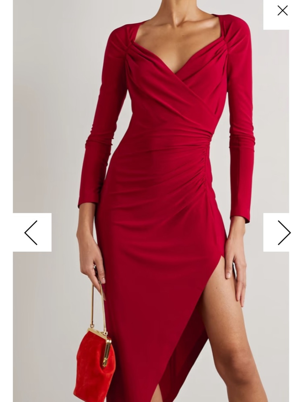 Norma Kamali Red Long-Sleeve Sweetheart  Side Drape Gown NWT